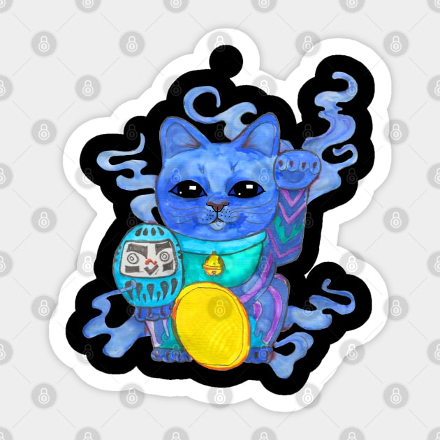 Genie Blues Lucky Cat Sticker by JenStedman73